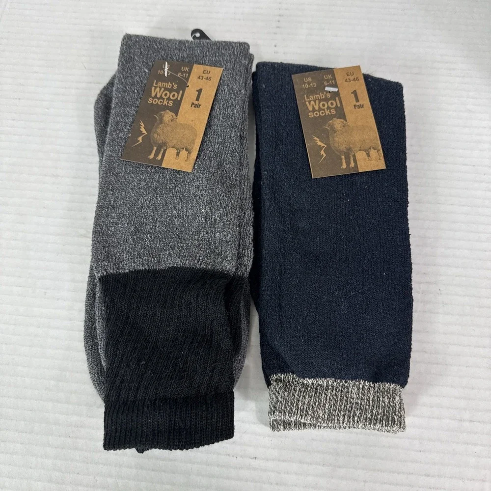 Lamb's Wool Blend Socks NEW Men's US 10-13 Lot of 2 Blue Black Calf Length 1391